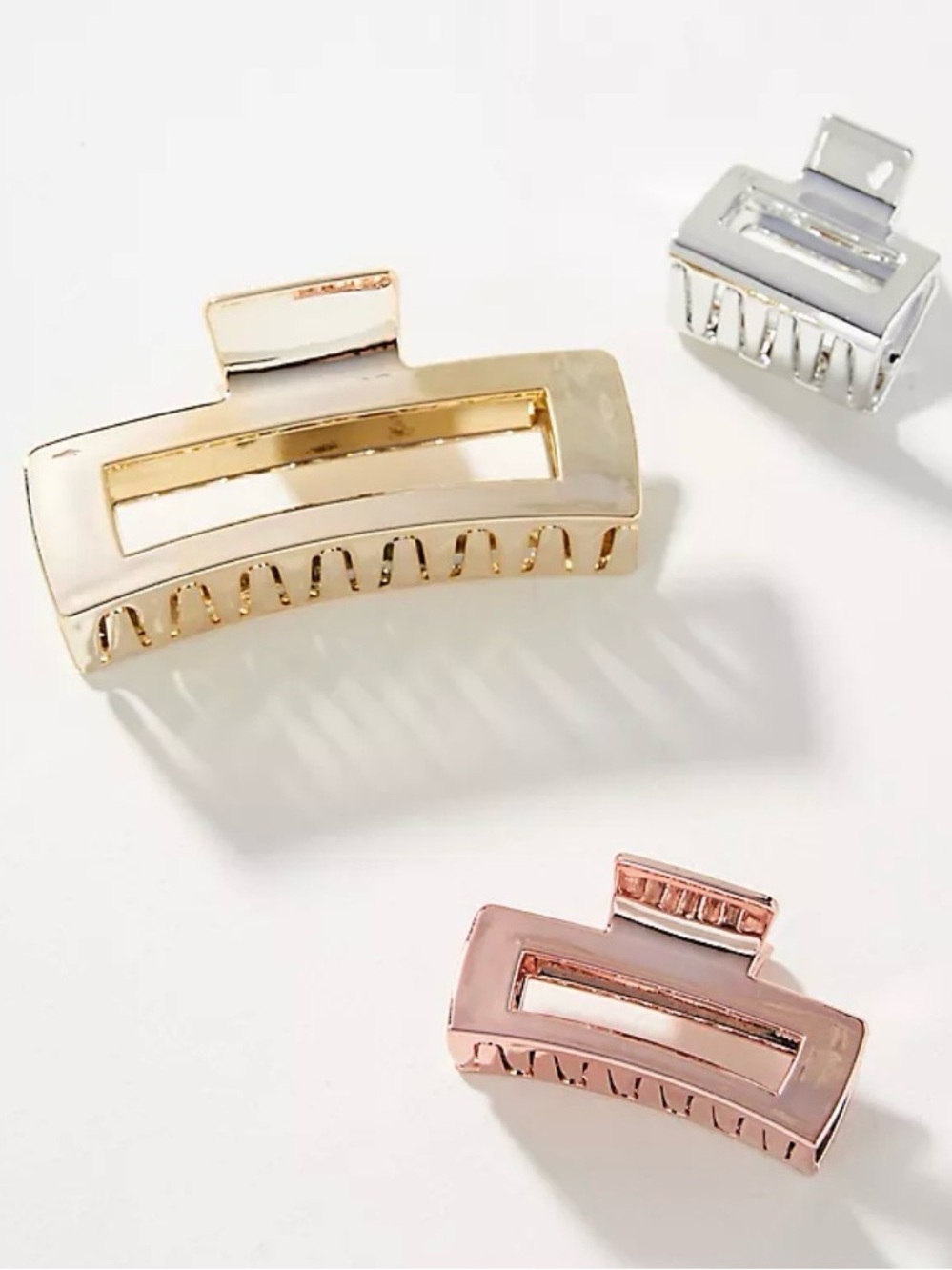Anthropologie Set of 3 Mixed Metallic Claw Clips Sm: 2"L Med: 3"L Large: 5"L New